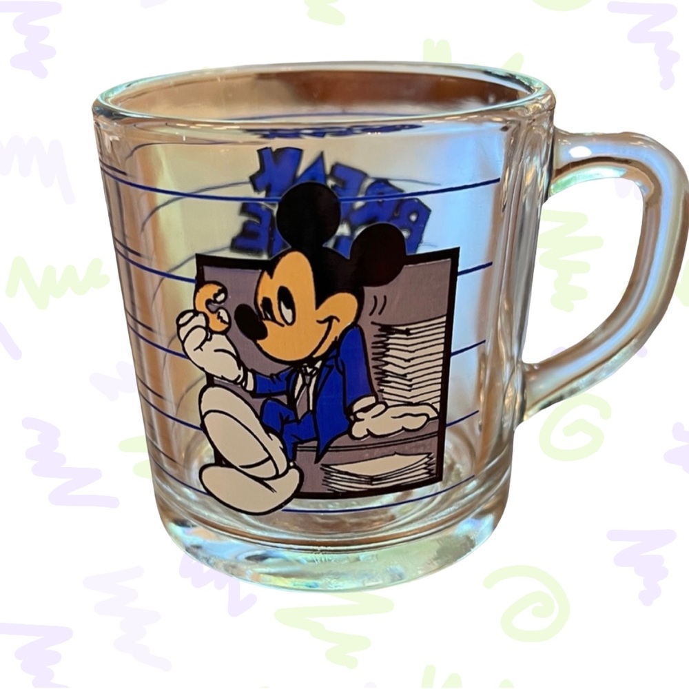 🌈 80s Vintage Mickey Break Time Clear Glass Mug